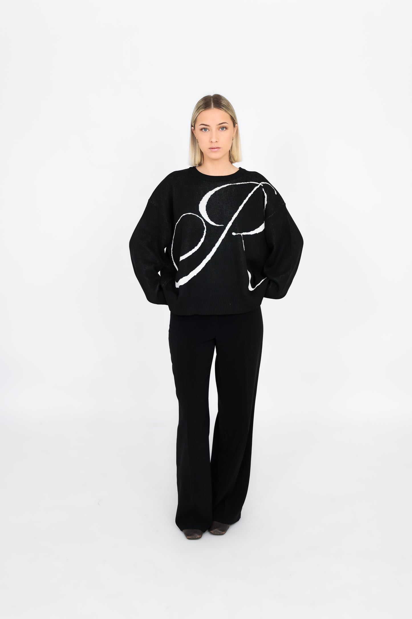 “R” Knit Sweater Black
